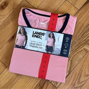 Lands' End Pink and Navy Flamingo Knit Short Pajama Set Size Medium